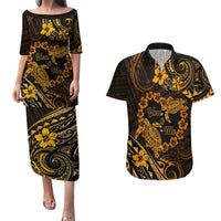 Polynesian Turtle Valentine Couples Matching Puletasi and Hawaiian Shirt You And Me Gold Hibiscus Heart LT01 Gold - Polynesian Pride