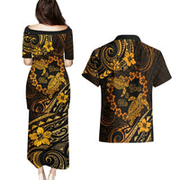 Polynesian Turtle Valentine Couples Matching Puletasi and Hawaiian Shirt You And Me Gold Hibiscus Heart LT01 - Polynesian Pride