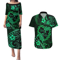 Polynesian Turtle Valentine Couples Matching Puletasi and Hawaiian Shirt You And Me Green Hibiscus Heart LT01 Green - Polynesian Pride