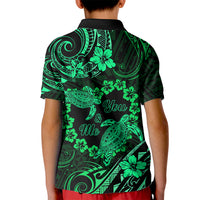 Polynesian Turtle Valentine Kid Polo Shirt You And Me Green Hibiscus Heart LT01 - Polynesian Pride