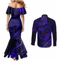 Polynesian Turtle Valentine Couples Matching Mermaid Dress and Long Sleeve Button Shirt You And Me Navy Blue Hibiscus Heart LT01 - Polynesian Pride