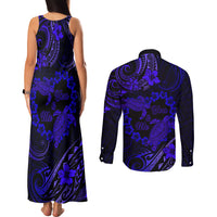Polynesian Turtle Valentine Couples Matching Tank Maxi Dress and Long Sleeve Button Shirt You And Me Navy Blue Hibiscus Heart LT01 - Polynesian Pride