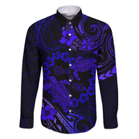 Polynesian Turtle Valentine Family Matching Short Sleeve Bodycon Dress and Hawaiian Shirt You And Me Navy Blue Hibiscus Heart LT01 Dad's Shirt - Long Sleeve Blue - Polynesian Pride