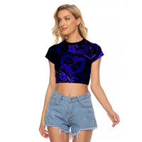 Polynesian Turtle Valentine Raglan Cropped T Shirt You And Me Navy Blue Hibiscus Heart LT01 Female Blue - Polynesian Pride