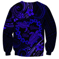 Polynesian Turtle Valentine Sweatshirt You And Me Navy Blue Hibiscus Heart LT01 - Polynesian Pride