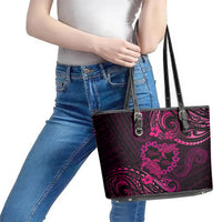 Polynesian Turtle Valentine Leather Tote Bag You And Me Pink Hibiscus Heart LT01 - Polynesian Pride