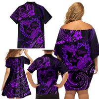 Polynesian Turtle Valentine Family Matching Off Shoulder Short Dress and Hawaiian Shirt You And Me Purple Hibiscus Heart LT01 - Polynesian Pride