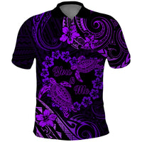 Polynesian Turtle Valentine Polo Shirt You And Me Purple Hibiscus Heart LT01 Purple - Polynesian Pride