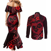 Polynesian Turtle Valentine Couples Matching Mermaid Dress and Long Sleeve Button Shirt You And Me Red Hibiscus Heart LT01 - Polynesian Pride