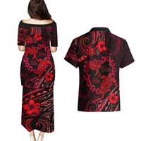 Polynesian Turtle Valentine Couples Matching Puletasi and Hawaiian Shirt You And Me Red Hibiscus Heart LT01 - Polynesian Pride