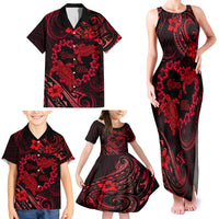 Polynesian Turtle Valentine Family Matching Tank Maxi Dress and Hawaiian Shirt You And Me Red Hibiscus Heart LT01 - Polynesian Pride
