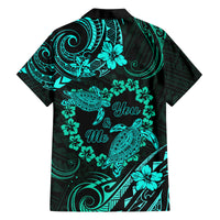 Polynesian Turtle Valentine Family Matching Off Shoulder Short Dress and Hawaiian Shirt You And Me Turquoise Hibiscus Heart LT01 - Polynesian Pride