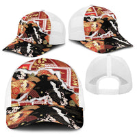 Hawaii Japanese Culture Black Baseball Net Cap Spring Cranes Aloha Pattern