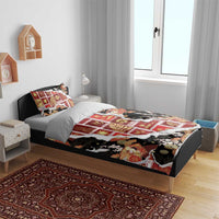 Hawaii Japanese Culture Black Bedding Set Spring Cranes Aloha Pattern