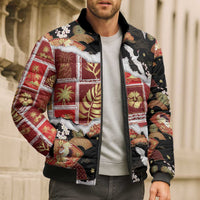 Hawaii Japanese Culture Black Bomber Puffer Jacket Spring Cranes Aloha Pattern