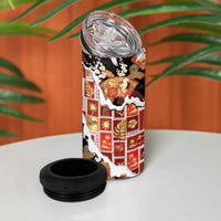 Hawaii Japanese Culture Black 4 in 1 Can Cooler Tumbler Spring Cranes Aloha Pattern