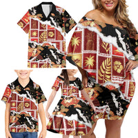 Hawaii Japanese Culture Black Family Matching Off Shoulder Short Dress and Hawaiian Shirt Spring Cranes Aloha Pattern LT01 - Polynesian Pride