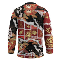 Hawaii Japanese Culture Black Hockey Jersey Spring Cranes Aloha Pattern