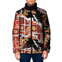 Hawaii Japanese Culture Black Padded Jacket Spring Cranes Aloha Pattern