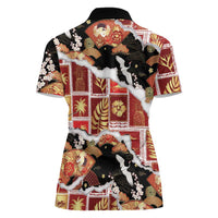 Hawaii Japanese Culture Black Women Polo Shirt Spring Cranes Aloha Pattern