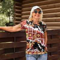Hawaii Japanese Culture Black Women Polo Shirt Spring Cranes Aloha Pattern