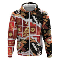 Hawaii Japanese Culture Black Zip Hoodie Spring Cranes Aloha Pattern