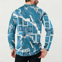 Hawaii Japanese Culture Blue Button Sweatshirt Spring Cranes Aloha Pattern