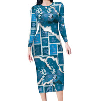 Hawaii Japanese Culture Blue Family Matching Long Sleeve Bodycon Dress and Hawaiian Shirt Spring Cranes Aloha Pattern LT01 Mom's Dress Blue - Polynesian Pride
