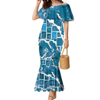 Hawaii Japanese Culture Blue Family Matching Mermaid Dress and Hawaiian Shirt Spring Cranes Aloha Pattern LT01 Mom's Dress Blue - Polynesian Pride
