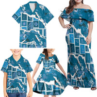 Hawaii Japanese Culture Blue Family Matching Off Shoulder Maxi Dress and Hawaiian Shirt Spring Cranes Aloha Pattern