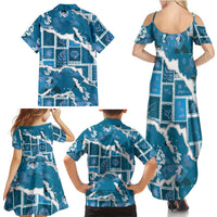 Hawaii Japanese Culture Blue Family Matching Summer Maxi Dress and Hawaiian Shirt Spring Cranes Aloha Pattern