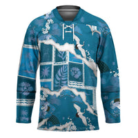 Hawaii Japanese Culture Blue Hockey Jersey Spring Cranes Aloha Pattern