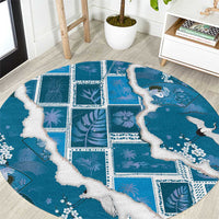 Hawaii Japanese Culture Blue Round Carpet Spring Cranes Aloha Pattern