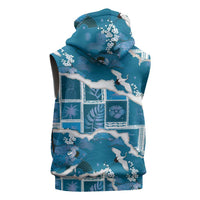 Hawaii Japanese Culture Blue Sleeveless Hoodie Spring Cranes Aloha Pattern