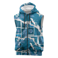 Hawaii Japanese Culture Blue Sleeveless Zip Hoodie Spring Cranes Aloha Pattern
