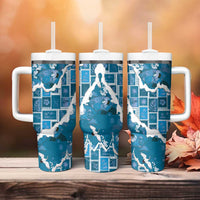 Hawaii Japanese Culture Blue Tumbler With Handle Spring Cranes Aloha Pattern