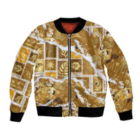 Hawaii Japanese Culture Gold Bomber Jacket Spring Cranes Aloha Pattern