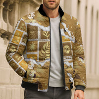 Hawaii Japanese Culture Gold Bomber Puffer Jacket Spring Cranes Aloha Pattern