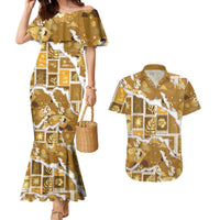 Hawaii Japanese Culture Gold Couples Matching Mermaid Dress and Hawaiian Shirt Spring Cranes Aloha Pattern