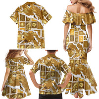 Hawaii Japanese Culture Gold Family Matching Mermaid Dress and Hawaiian Shirt Spring Cranes Aloha Pattern LT01 - Polynesian Pride