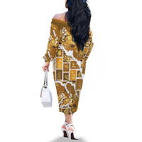 Hawaii Japanese Culture Gold Family Matching Off The Shoulder Long Sleeve Dress and Hawaiian Shirt Spring Cranes Aloha Pattern LT01 - Polynesian Pride