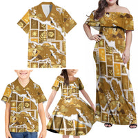 Hawaii Japanese Culture Gold Family Matching Off Shoulder Maxi Dress and Hawaiian Shirt Spring Cranes Aloha Pattern LT01 - Polynesian Pride