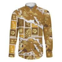 Hawaii Japanese Culture Gold Family Matching Summer Maxi Dress and Hawaiian Shirt Spring Cranes Aloha Pattern LT01 Dad's Shirt - Long Sleeve Gold - Polynesian Pride