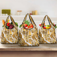 Hawaii Japanese Culture Gold Grocery Bag Spring Cranes Aloha Pattern