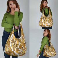 Hawaii Japanese Culture Gold Grocery Bag Spring Cranes Aloha Pattern