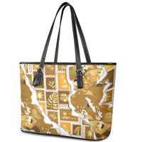 Hawaii Japanese Culture Gold Leather Tote Bag Spring Cranes Aloha Pattern