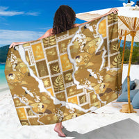 Hawaii Japanese Culture Gold Sarong Spring Cranes Aloha Pattern