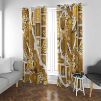 Hawaii Japanese Culture Gold Window Curtain Spring Cranes Aloha Pattern