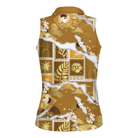 Hawaii Japanese Culture Gold Women Sleeveless Polo Shirt Spring Cranes Aloha Pattern