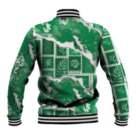 Hawaii Japanese Culture Green Baseball Jacket Spring Cranes Aloha Pattern
